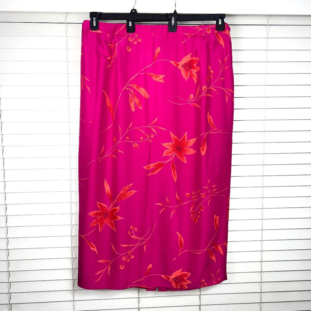 🚫SOLD! •NWT|•JONES NEW YORK•| 100% Silk Pink Orange Hibiscus Floral Skirt - Picture 2 of 14